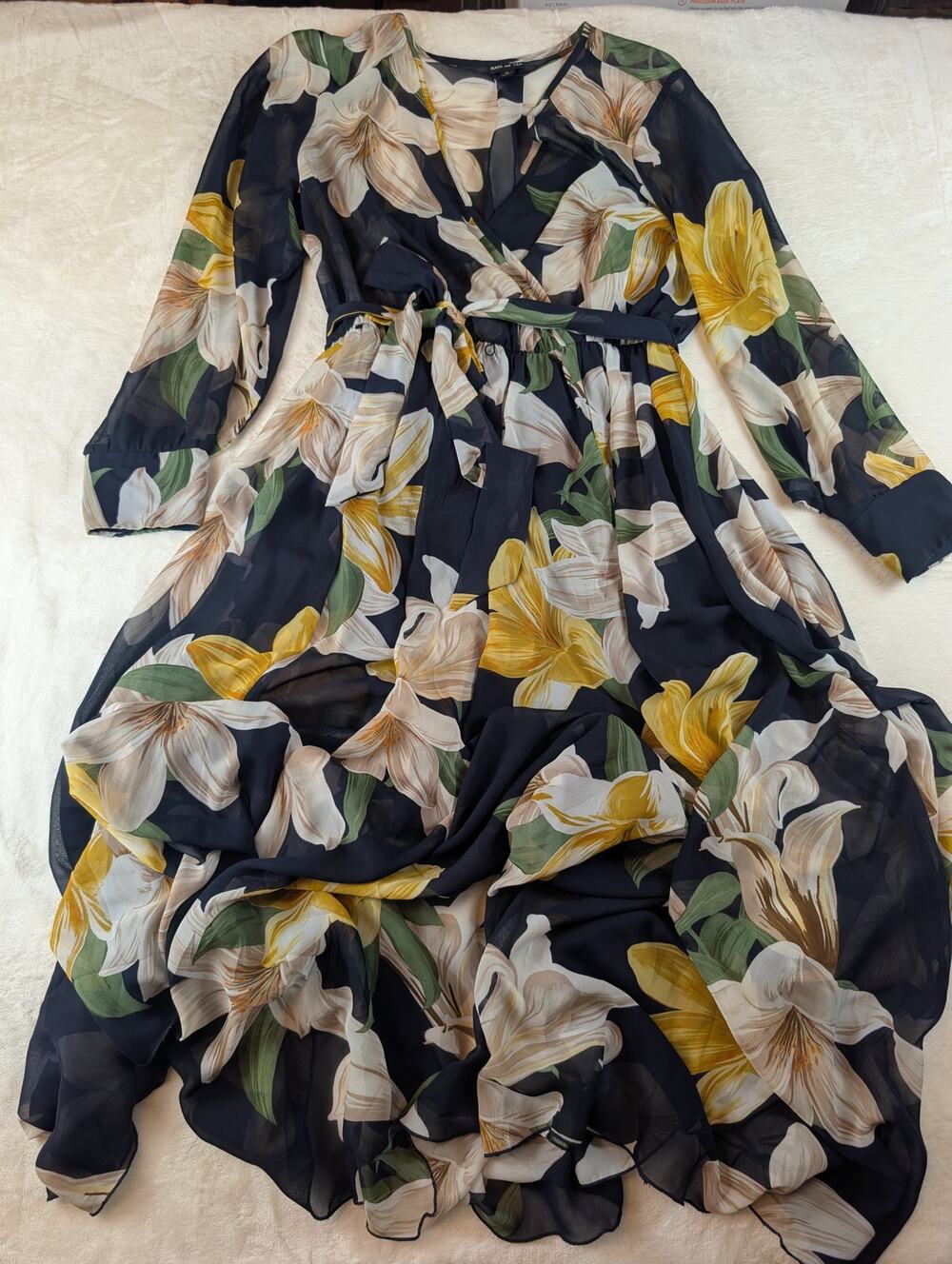 Kate and Lily Floral Maxi Dress Size 12 Navy Yellow Wrap Boho Garden Party